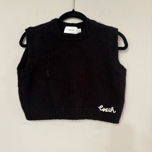 Coach Black Knit Cropped Vest with White Logo in XL
